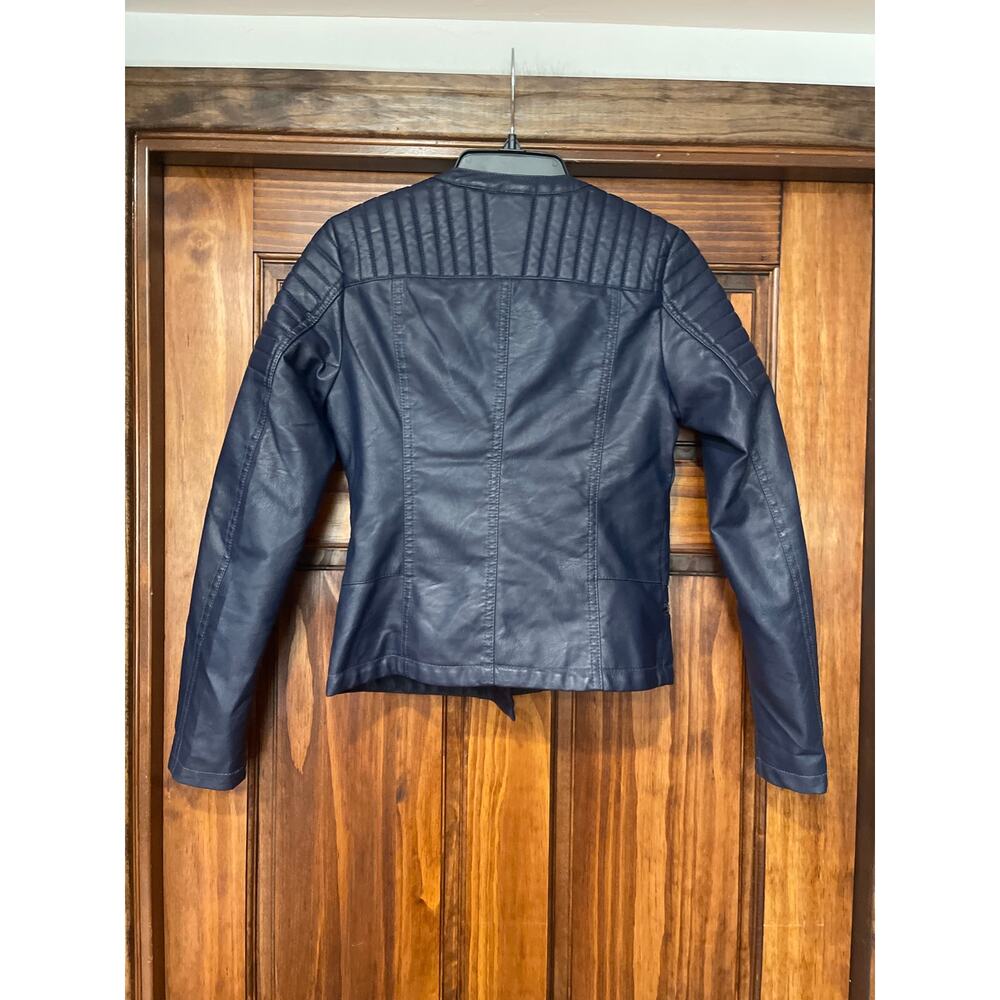 Olivia Miller vegan leather Moto jacket navy blue size small - Picture 5 of 5